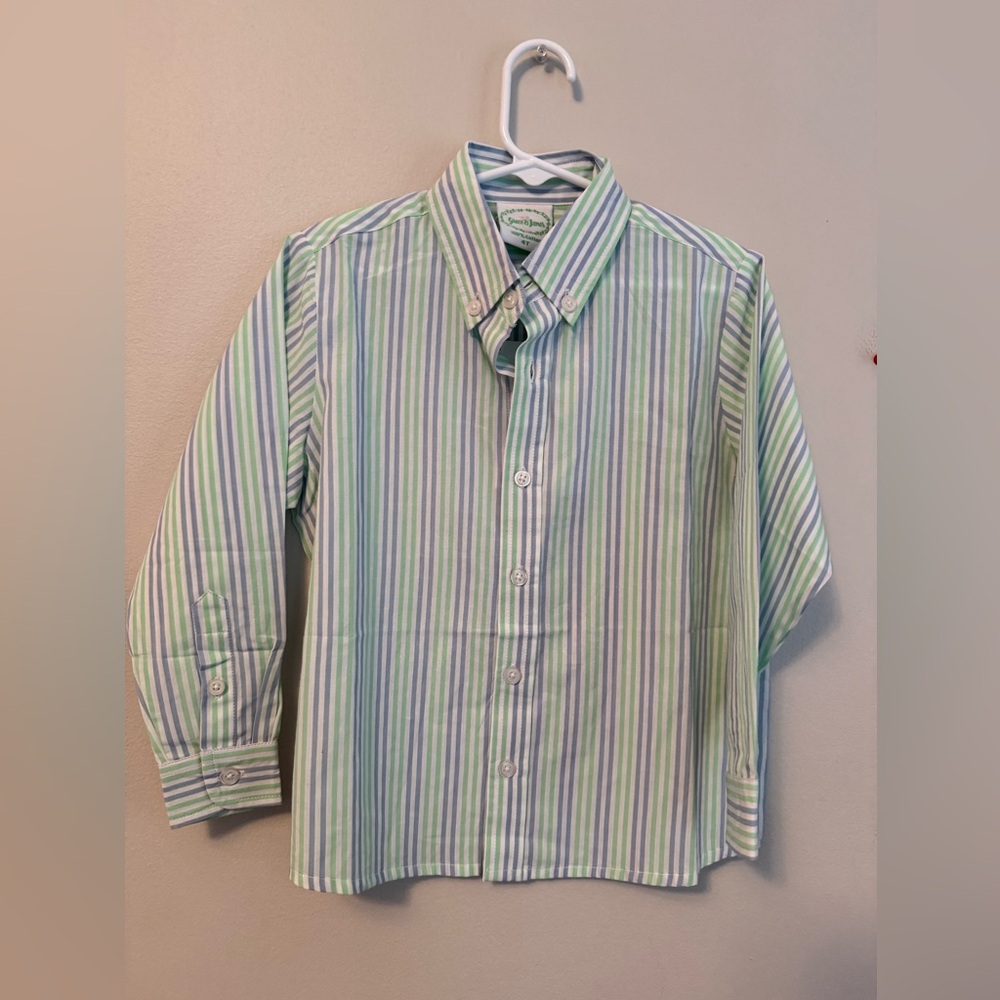 Grace & James Green and White Striped Button Down Shirt